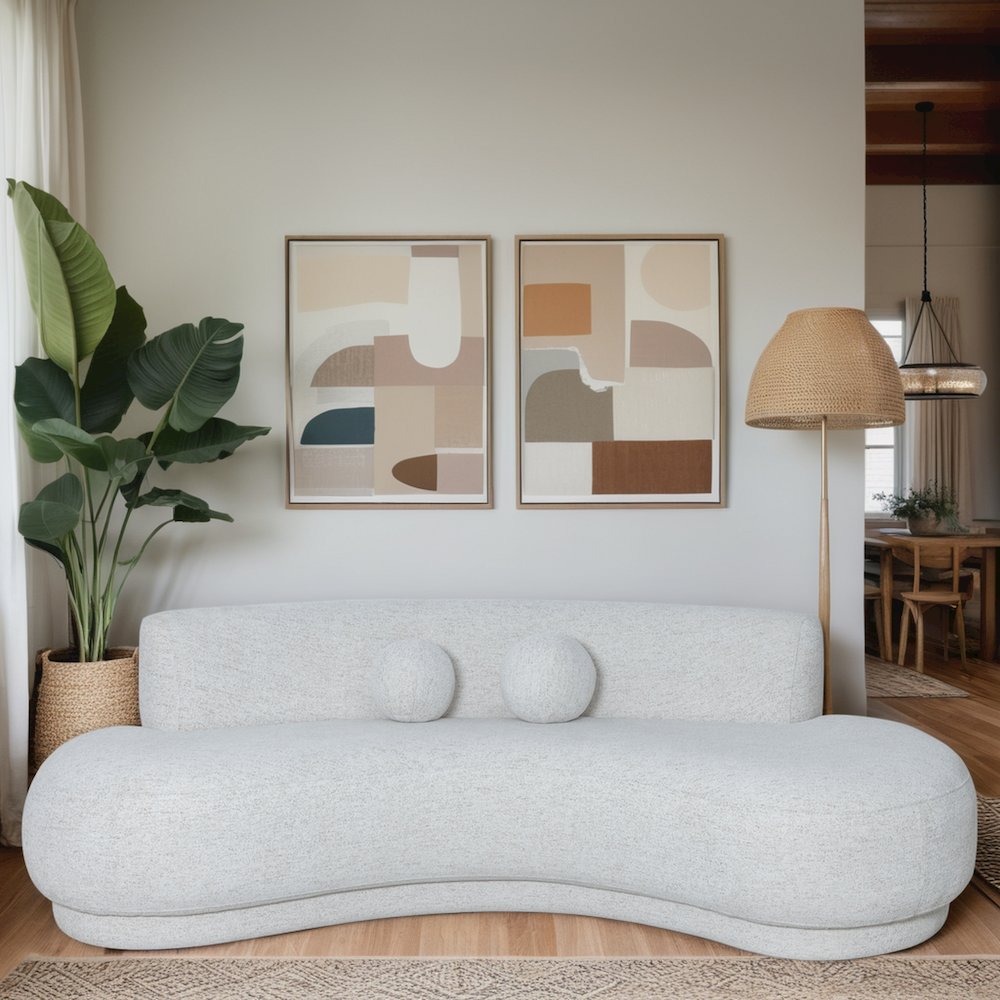Oakland 97.5 in. 3-Seater Sofa in Ivory Fabric with Oval Seat
