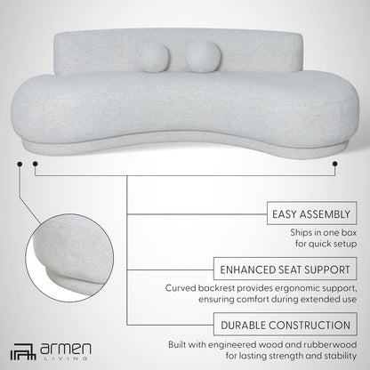 Oakland 97.5 in. 3-Seater Sofa in Ivory Fabric with Oval Seat