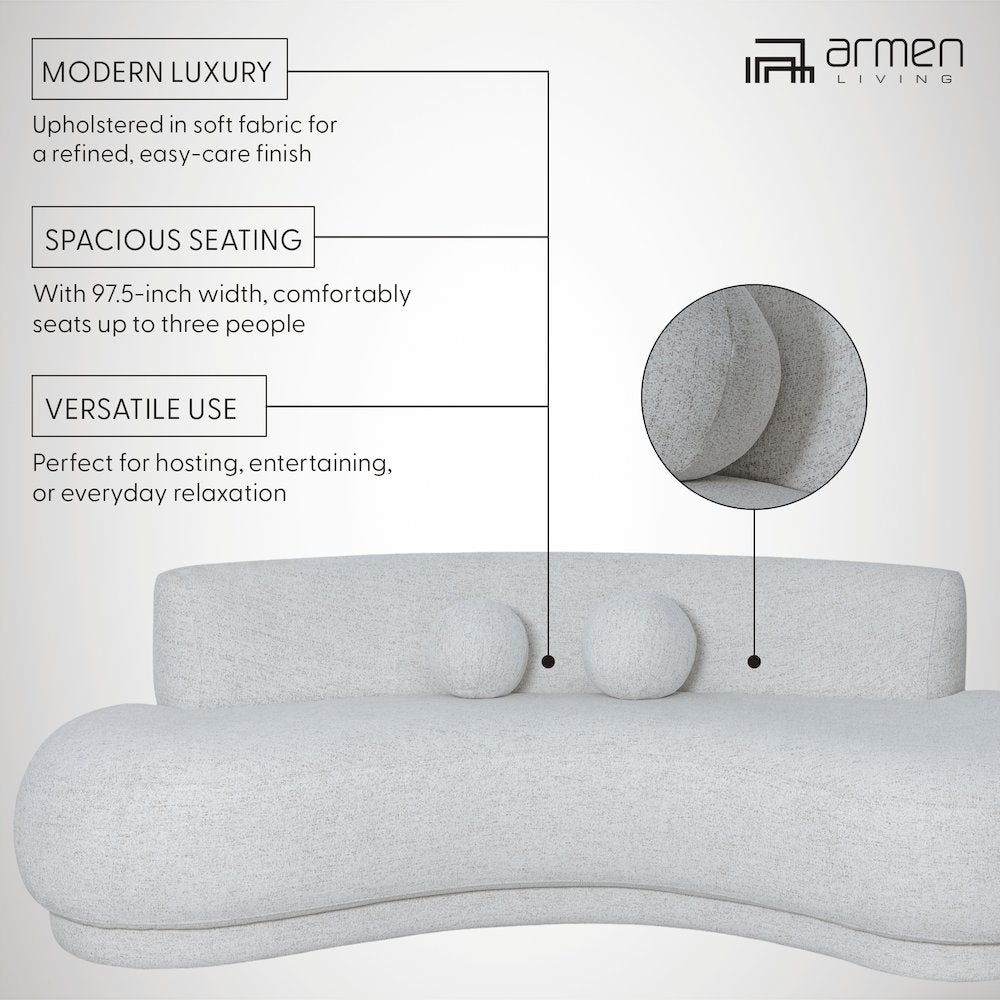 Oakland 97.5 in. 3-Seater Sofa in Ivory Fabric with Oval Seat
