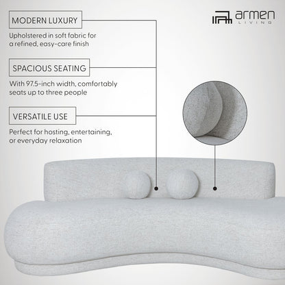 Oakland 97.5 in. 3-Seater Sofa in Ivory Fabric with Oval Seat
