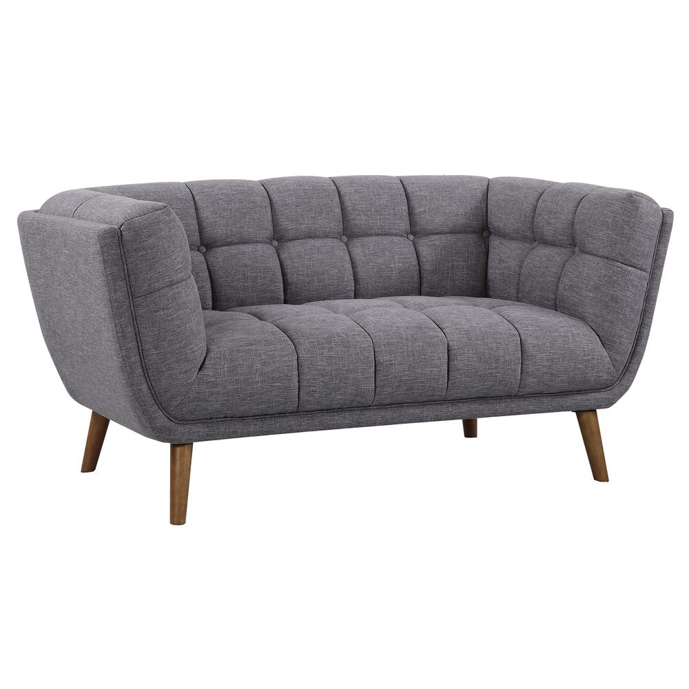 Armen Living Phantom Mid-Century Modern Loveseat in Dark Gray Linen and Walnut Legs