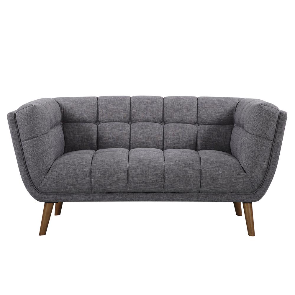 Armen Living Phantom Mid-Century Modern Loveseat in Dark Gray Linen and Walnut Legs