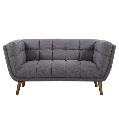 Armen Living Phantom Mid-Century Modern Loveseat in Dark Gray Linen and Walnut Legs