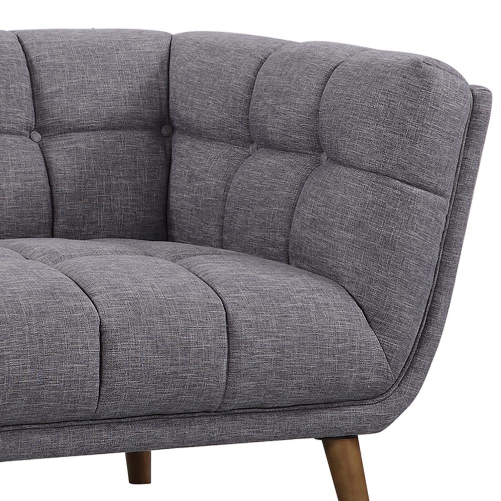 Armen Living Phantom Mid-Century Modern Loveseat in Dark Gray Linen and Walnut Legs