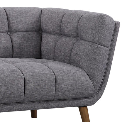 Armen Living Phantom Mid-Century Modern Loveseat in Dark Gray Linen and Walnut Legs