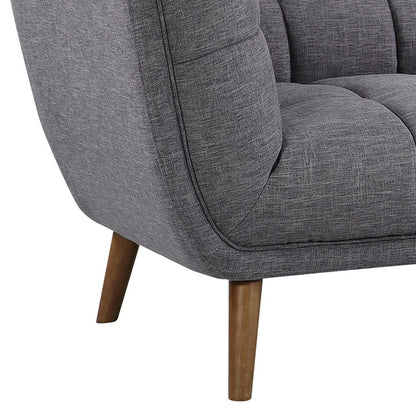 Armen Living Phantom Mid-Century Modern Loveseat in Dark Gray Linen and Walnut Legs