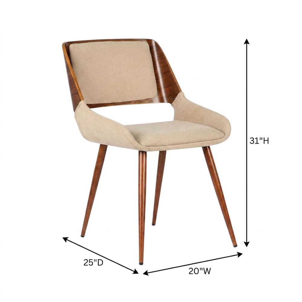 Mid-Century Modern Dining Chair in Wood with Fabric Seat and Arms, Walnut