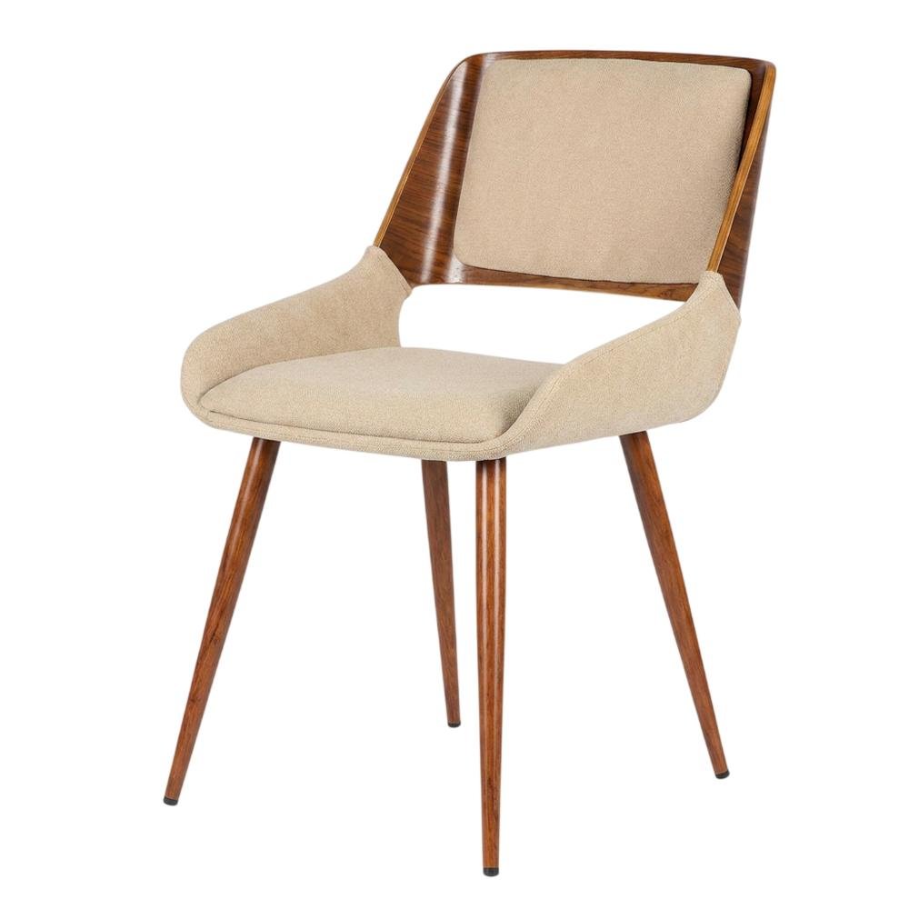 Mid-Century Modern Dining Chair in Wood with Fabric Seat and Arms, Walnut