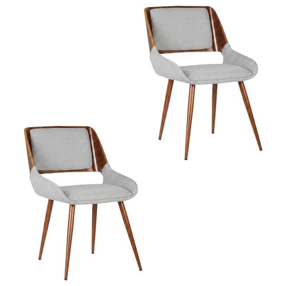 Walnut Wood Mid-Century Modern Upholstered Fabric Dining Chairs, Brown, Set of 2