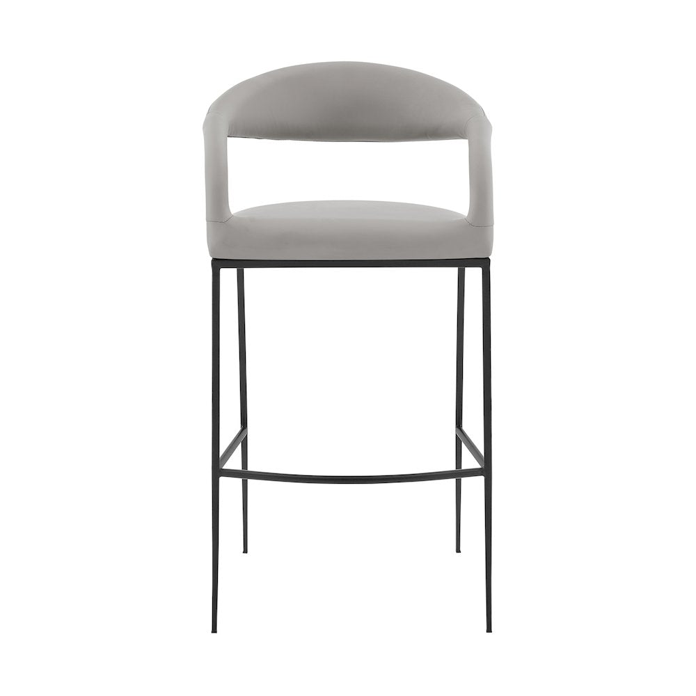 Ramona 30" Bar Stool with Matte Black Iron and Light Gray Leather
