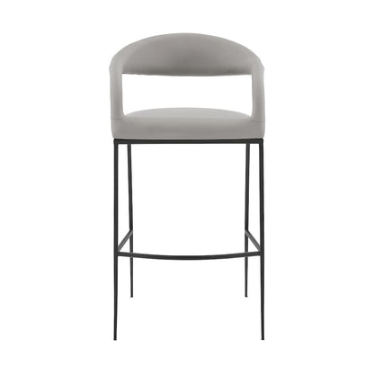 Ramona 30" Bar Stool with Matte Black Iron and Light Gray Leather