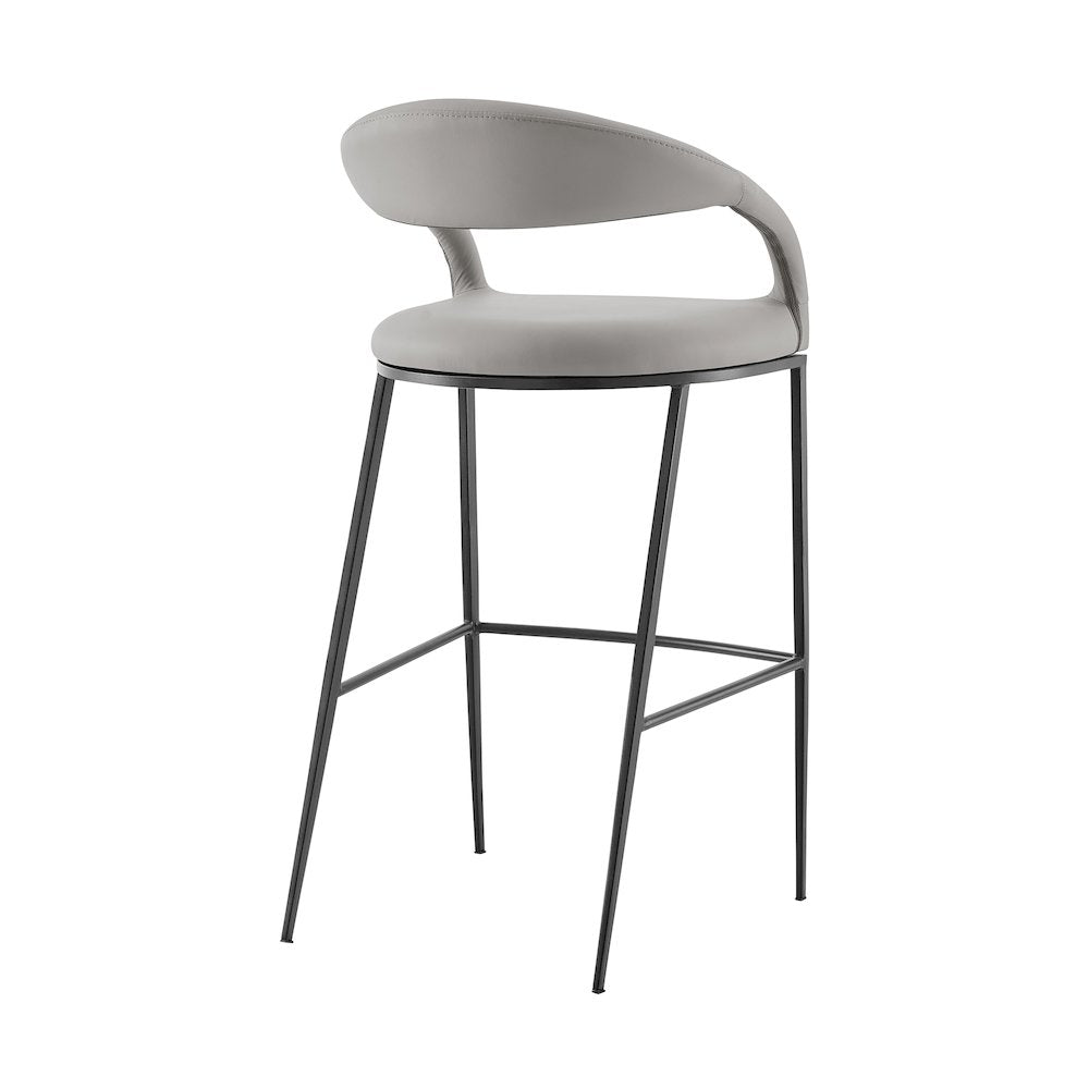 Ramona 30" Bar Stool with Matte Black Iron and Light Gray Leather