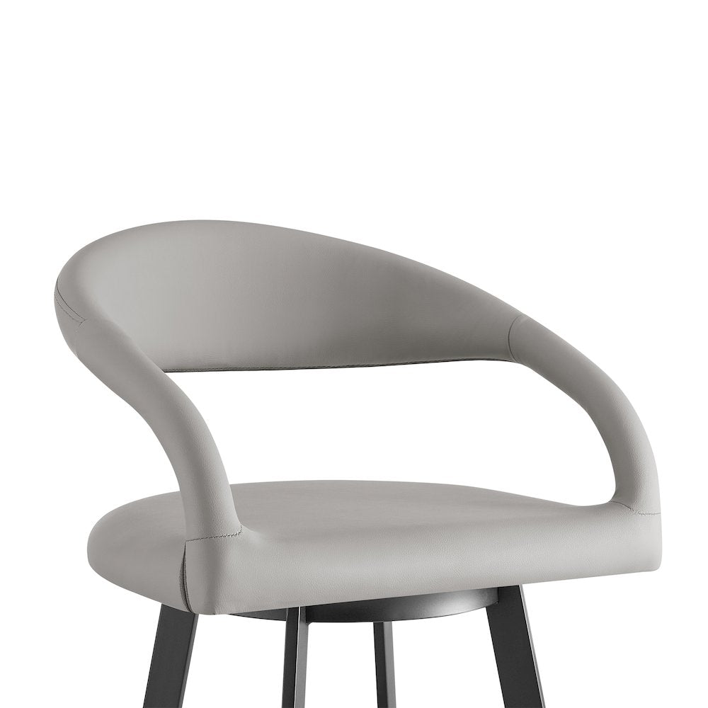 26" Swivel Counter Stool with Matte Black Iron and Light Gray Faux Leather