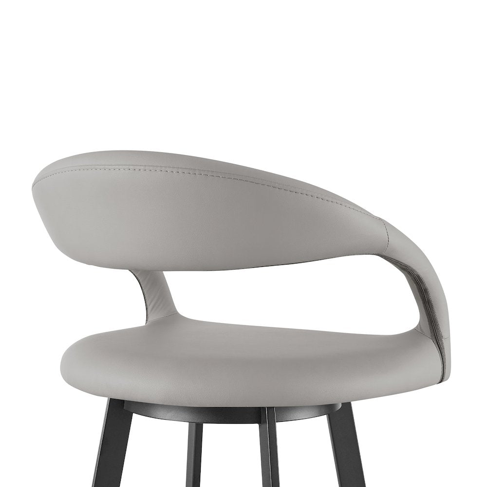 26" Swivel Counter Stool with Matte Black Iron and Light Gray Faux Leather