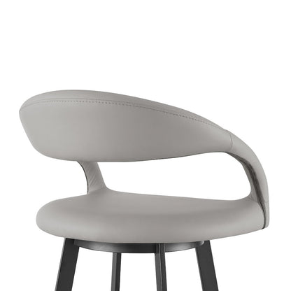 26" Swivel Counter Stool with Matte Black Iron and Light Gray Faux Leather