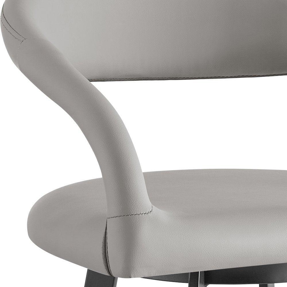 26" Swivel Counter Stool with Matte Black Iron and Light Gray Faux Leather