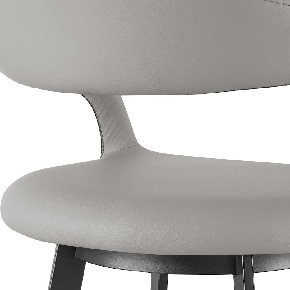 26" Swivel Counter Stool with Matte Black Iron and Light Gray Faux Leather