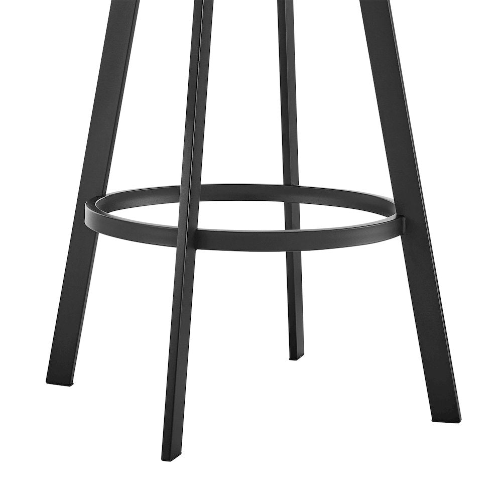 26" Swivel Counter Stool with Matte Black Iron and Light Gray Faux Leather