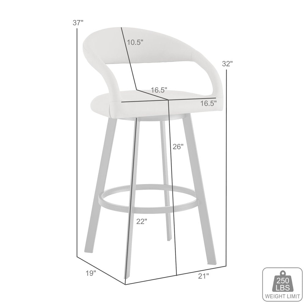 26" Swivel Counter Stool with Matte Black Iron and Light Gray Faux Leather