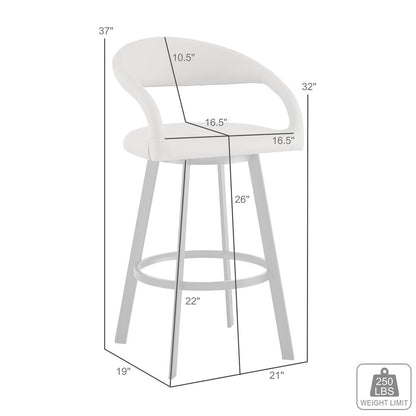 26" Swivel Counter Stool with Matte Black Iron and Light Gray Faux Leather