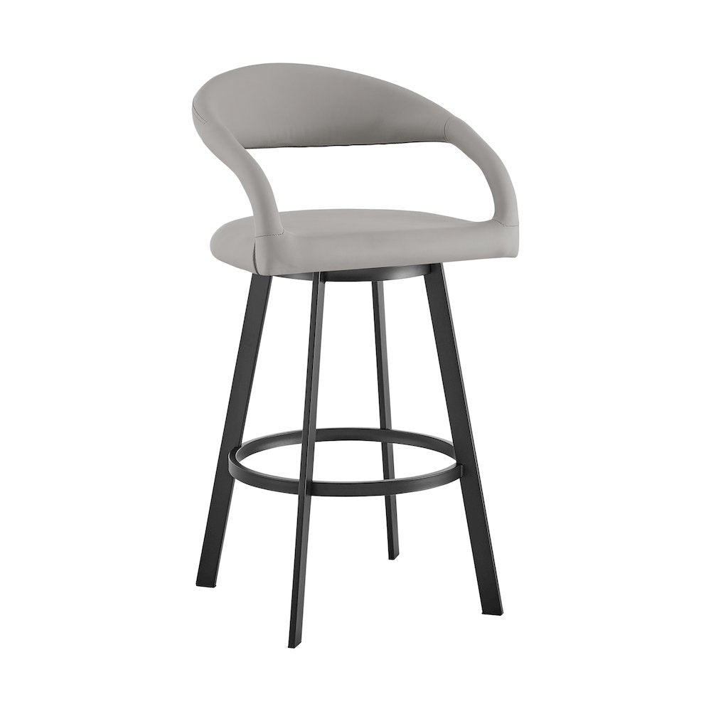 Ramona 30" Swivel Bar Stool with Matte Black Iron and Light Gray Faux Leather