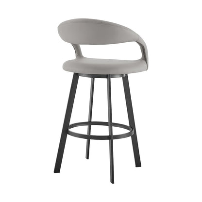 Ramona 30" Swivel Bar Stool with Matte Black Iron and Light Gray Faux Leather
