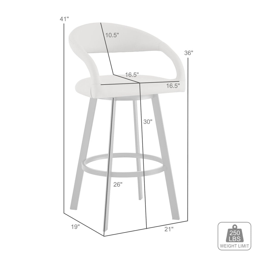 Ramona 30" Swivel Bar Stool with Matte Black Iron and Light Gray Faux Leather