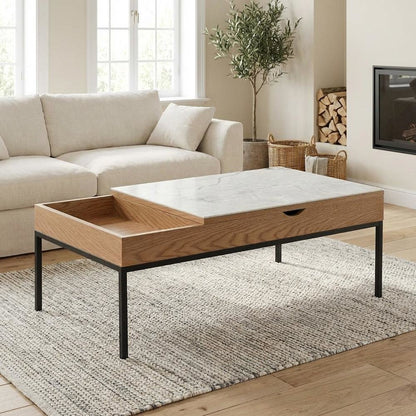 Rectangular Oak Finish Lift-Top Coffee Table with Sintered Stone Top