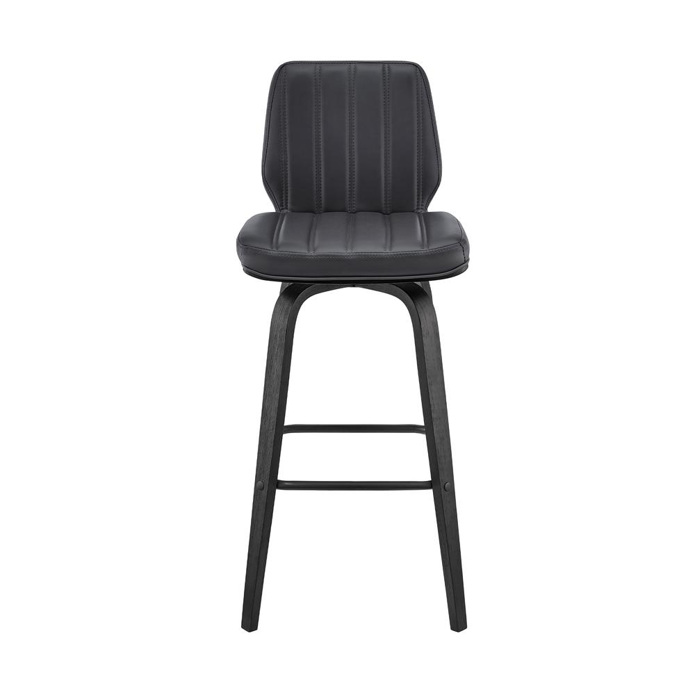 Renee 26" Swivel Grey Faux Leather and Black Wood Bar Stool