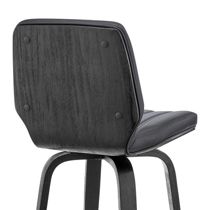 Renee 26" Swivel Grey Faux Leather and Black Wood Bar Stool