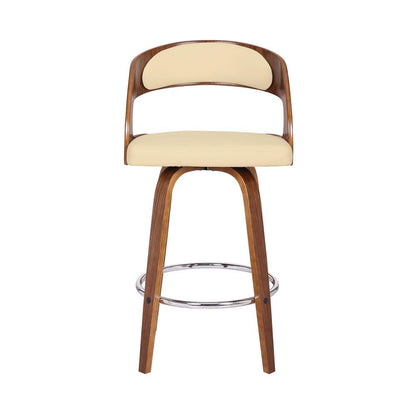 Swivel Counter Bar Stool with Walnut Wood Finish and Cream Faux Leather