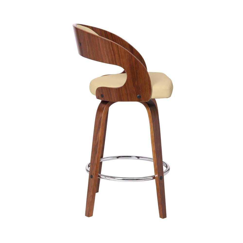 Swivel Counter Bar Stool with Walnut Wood Finish and Cream Faux Leather
