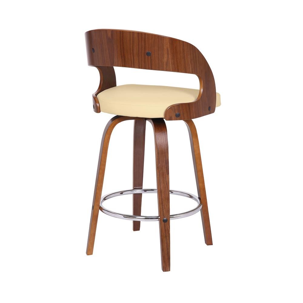 Swivel Counter Bar Stool with Walnut Wood Finish and Cream Faux Leather