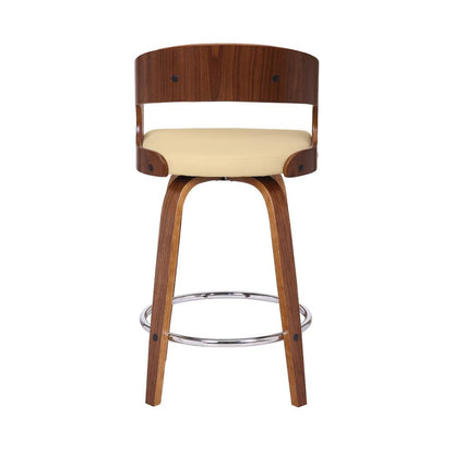 Swivel Counter Bar Stool with Walnut Wood Finish and Cream Faux Leather