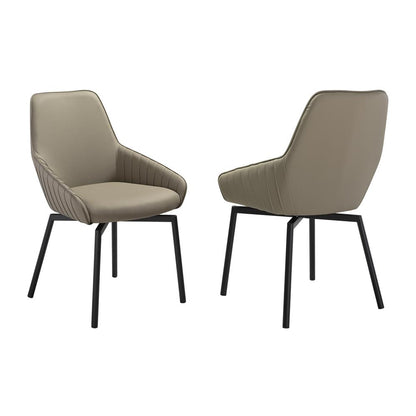Swivel Upholstered Dining Chair in Taupe Gray Faux Leather Black- Set of 2