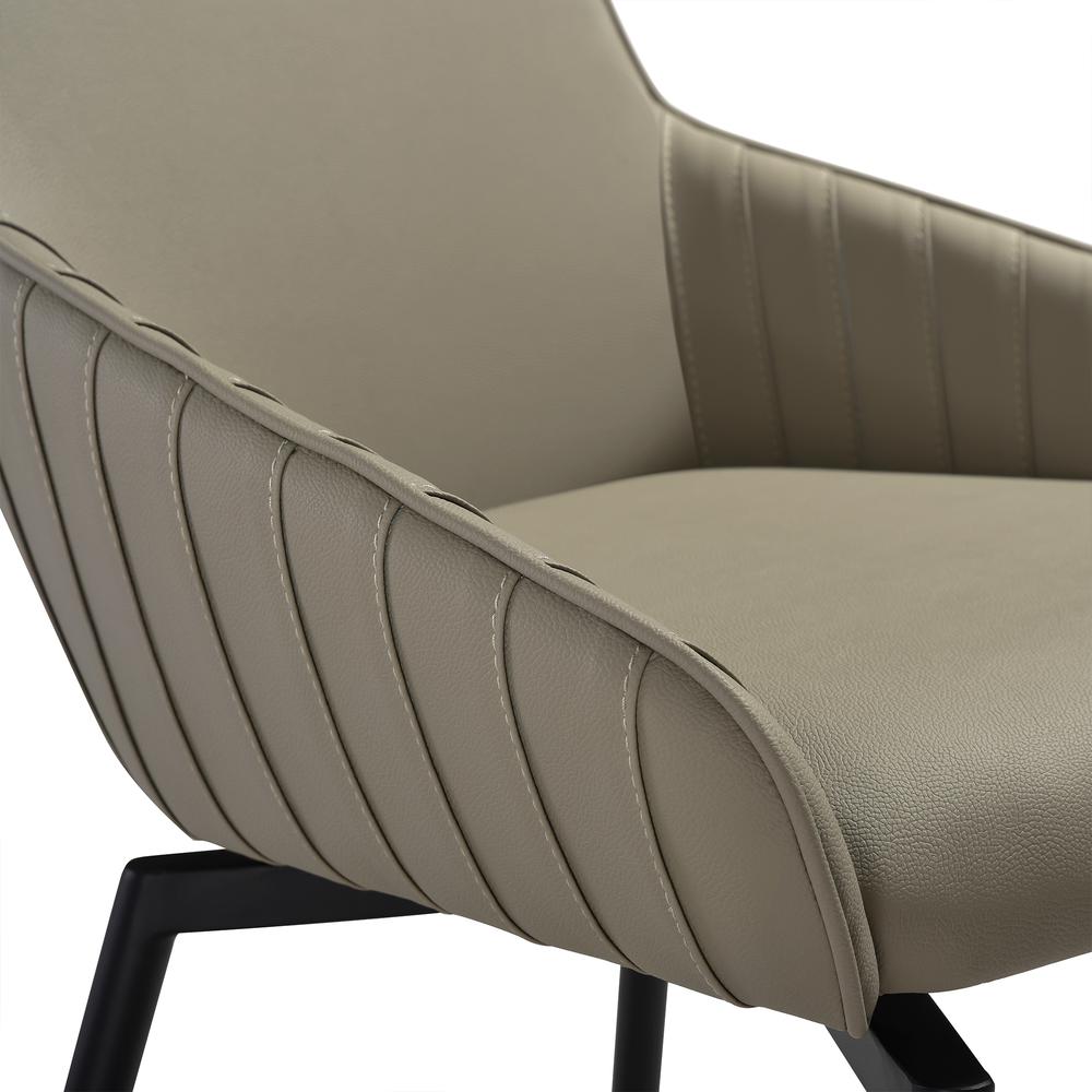 Swivel Upholstered Dining Chair in Taupe Gray Faux Leather Black- Set of 2