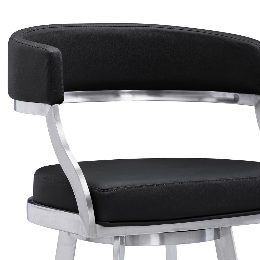 Saturn Contemporary 30" Bar Height Barstool in Brushed Stainless Steel Finish and Black Faux Leather