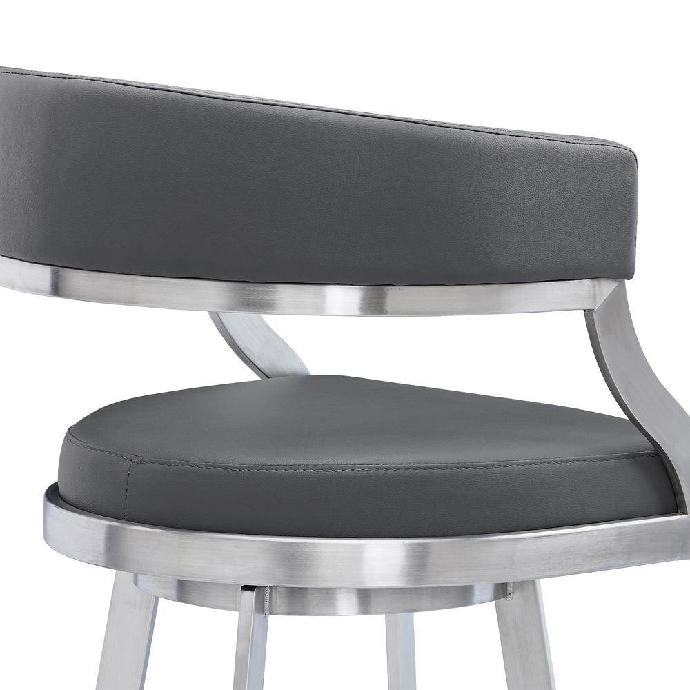 Saturn Contemporary 30" Bar Height Barstool in Brushed Stainless Steel Finish and Grey Faux Leather