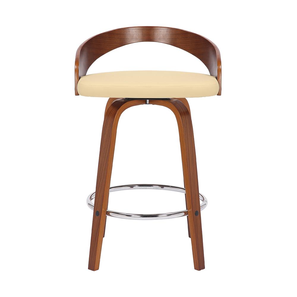 Swivel Counter Bar Stool with Cream Faux Leather and Walnut Wood Frame