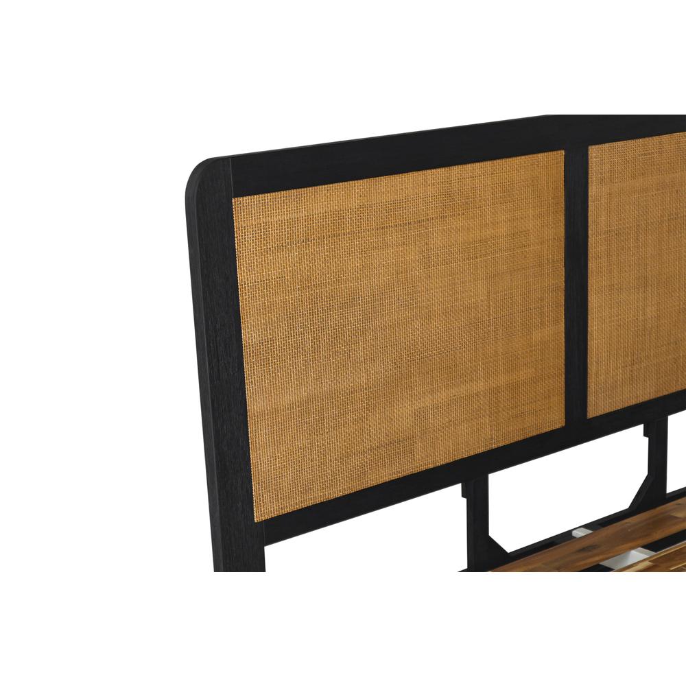 Saratoga King Platform Frame Bed in Black Acacia with Rattan Headboard