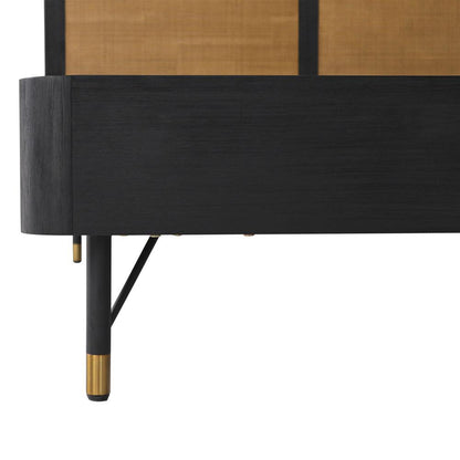 Saratoga King Platform Frame Bed in Black Acacia with Rattan Headboard