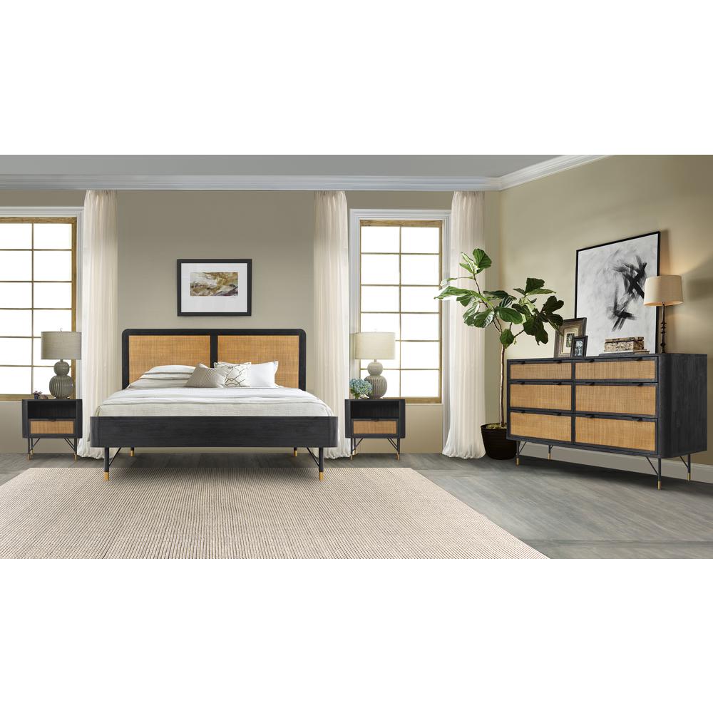 Saratoga Nightstand in Black Acacia with Rattan