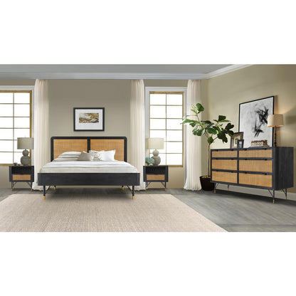 Saratoga Nightstand in Black Acacia with Rattan