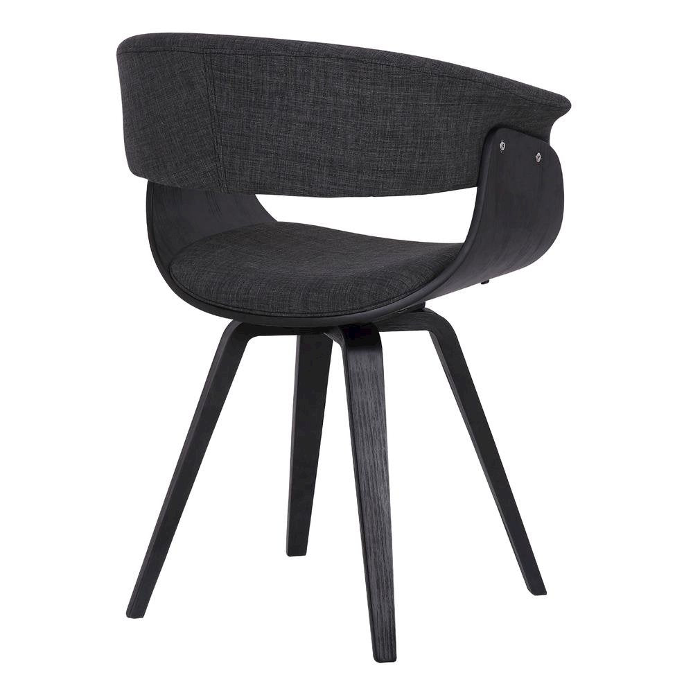 Mid-Century Modern Dining Chair with Black Wood Finish and Charcoal Fabric