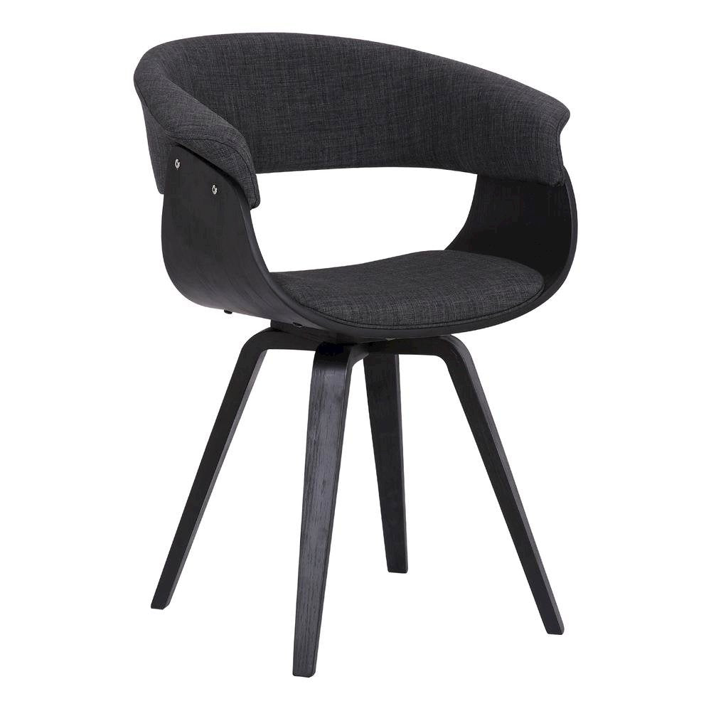 Mid-Century Modern Dining Chair with Black Wood Finish and Charcoal Fabric