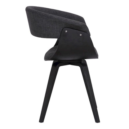 Mid-Century Modern Dining Chair with Black Wood Finish and Charcoal Fabric