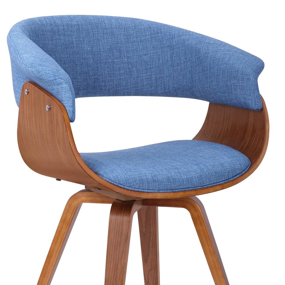 Mid-Century Modern Dining Chair in Blue Fabric with Walnut Wood Frame