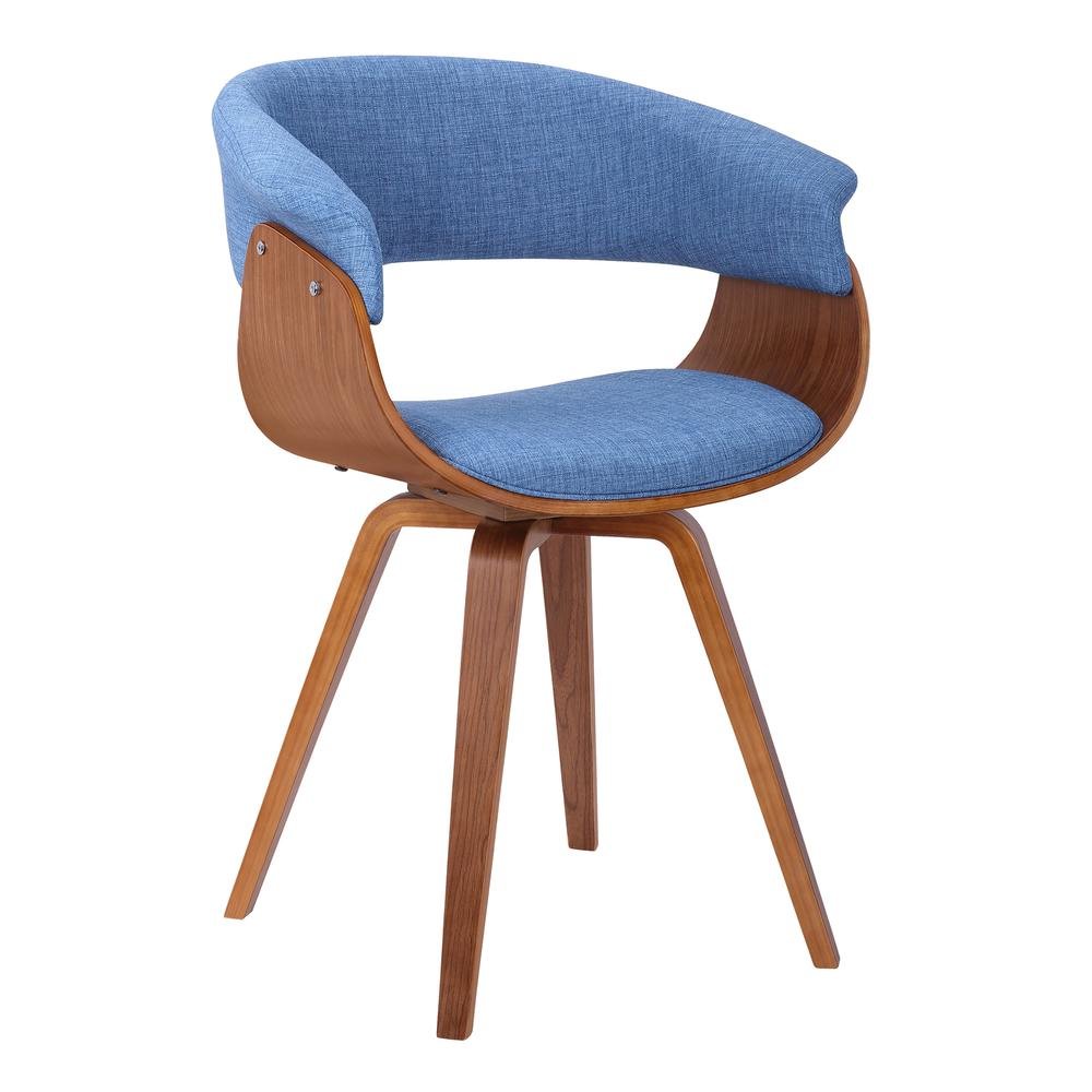 Mid-Century Modern Dining Chair in Blue Fabric with Walnut Wood Frame