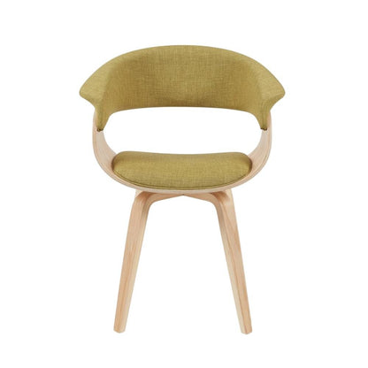 Polyester Upholstered Mid-Century Dining Chair, Barrel Back with Arms, Oak