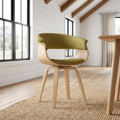 Polyester Upholstered Mid-Century Dining Chair, Barrel Back with Arms, Oak